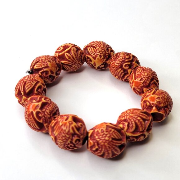 Natural Dragon Fire Flame Bead Stretch Bracelet - Picture 1 of 6